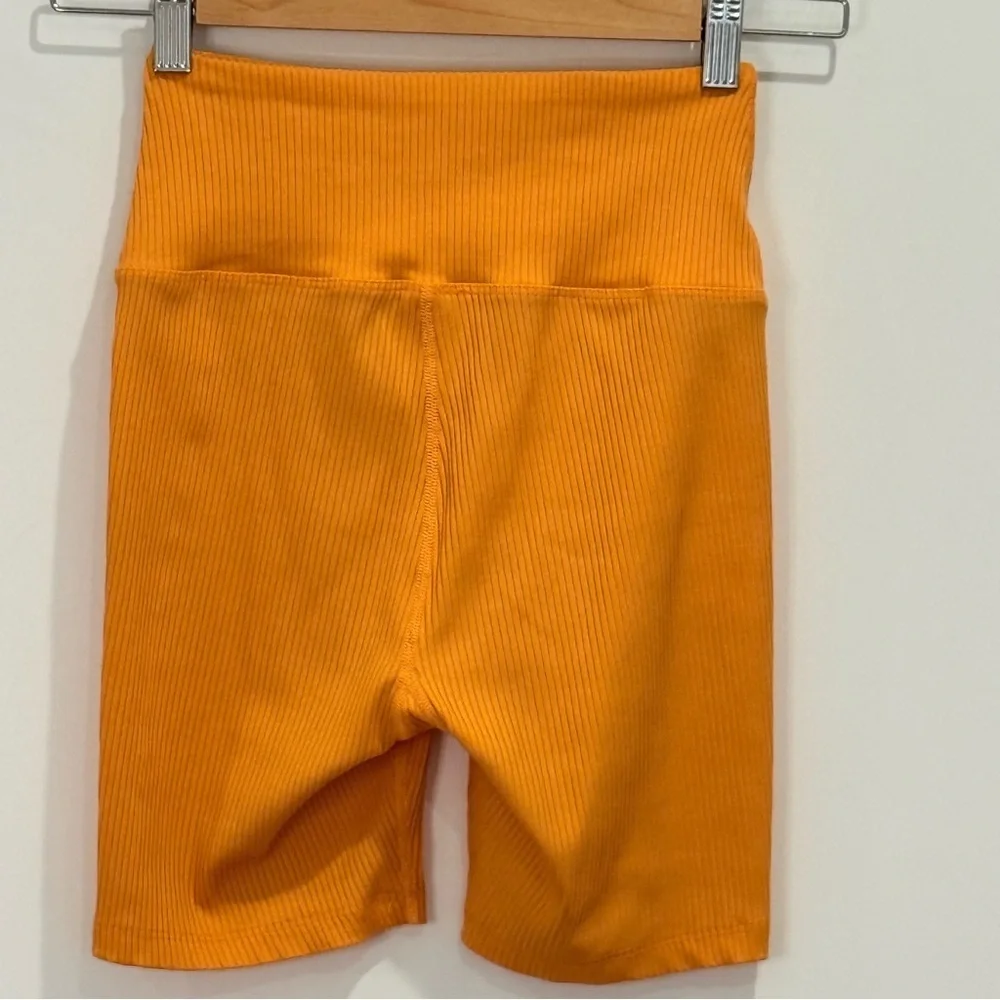 Year Of Ours Ribbed Matching Set Small Orange Biker Shorts Sports Bra Workout